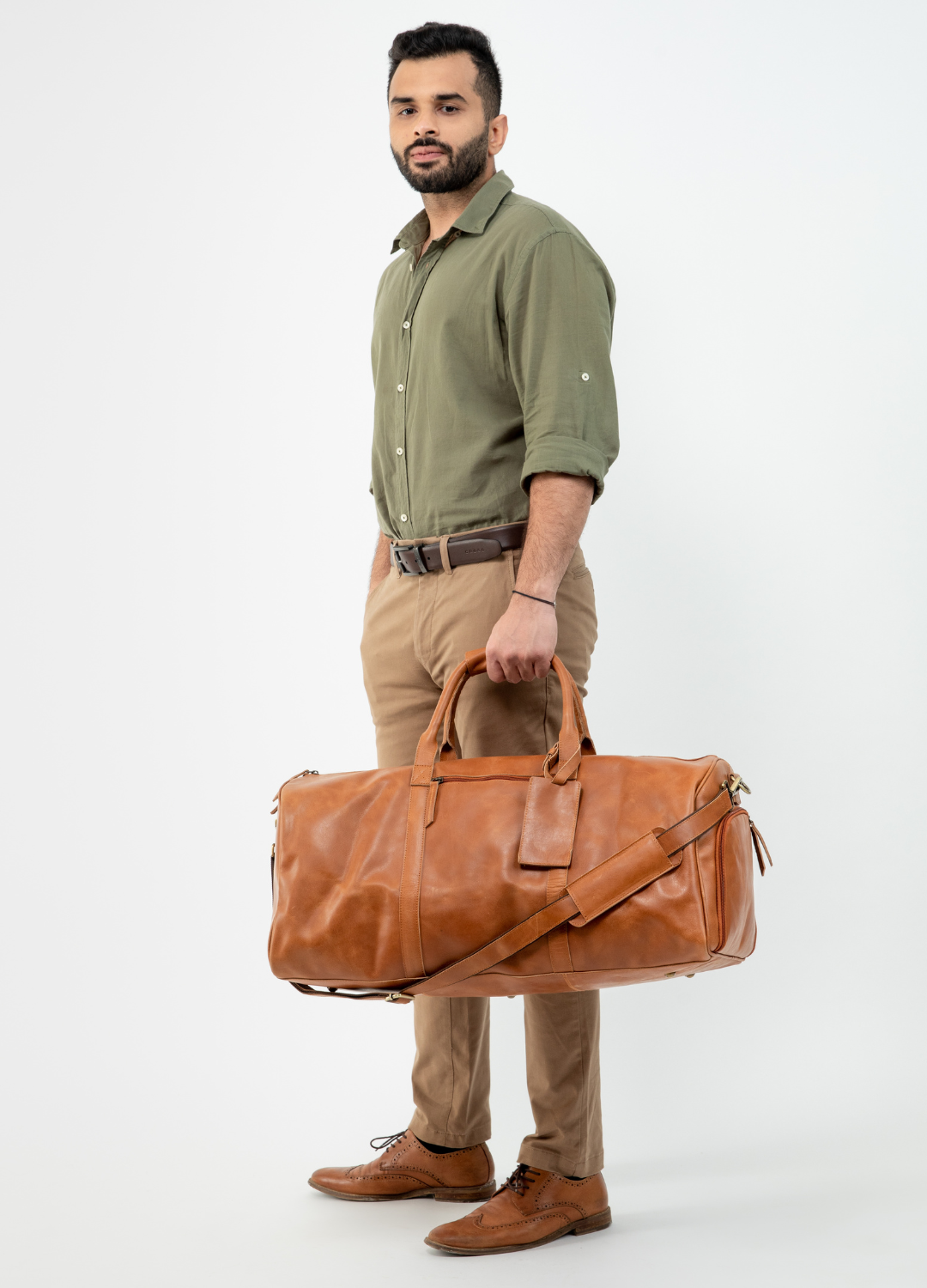 Leather Duffel Bag in Cognac