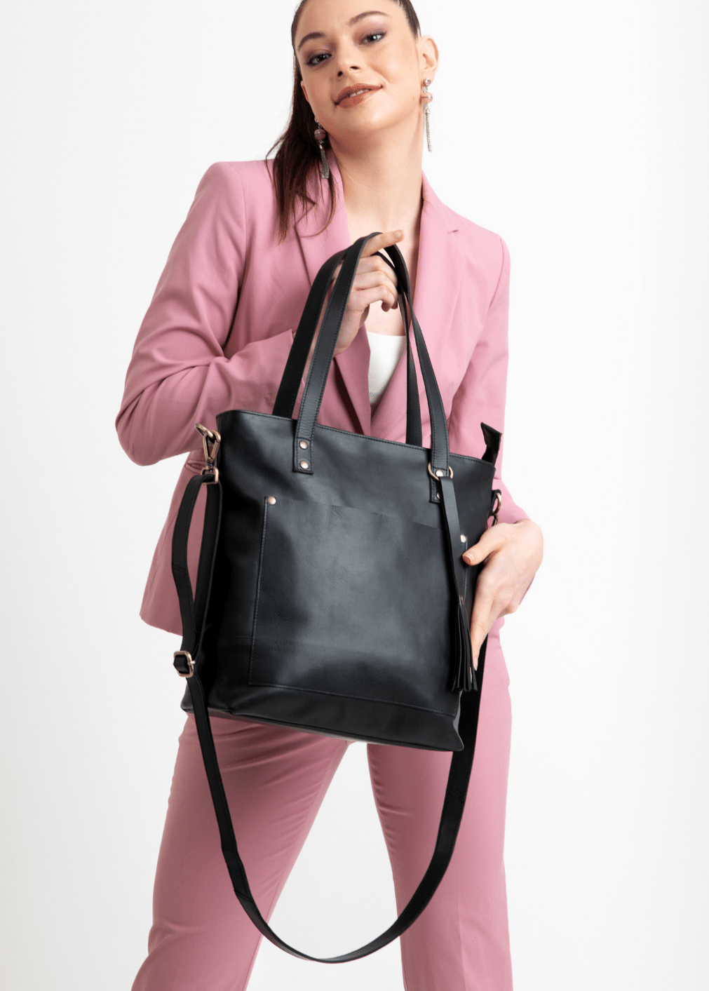 Adriana Leather Crossbody Tote in Charcoal