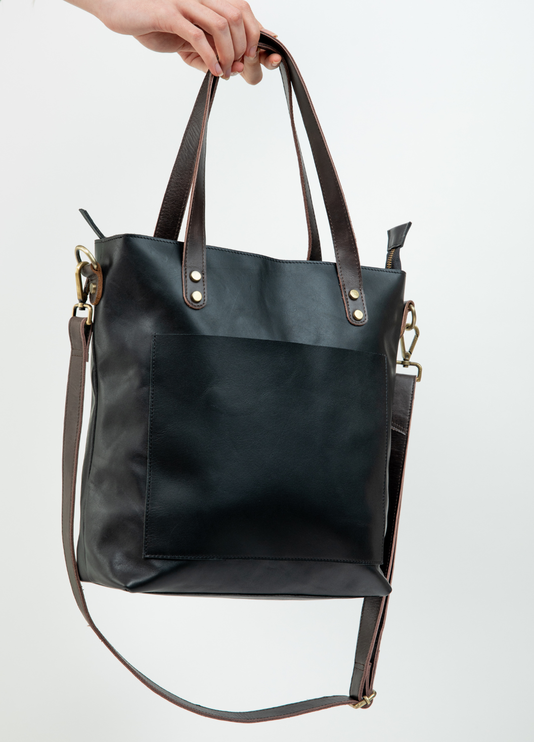 Leather Crossbody Tote in Charcoal