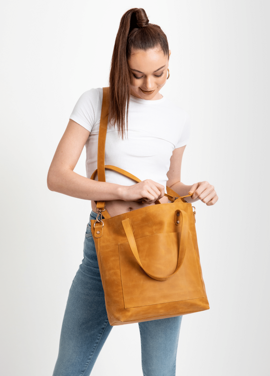 Leather Crossbody Tote Summer tan – Nappa Society