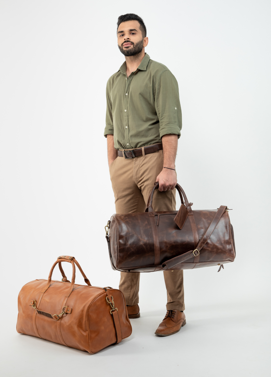 Leather Duffel Bag in Cognac Nappa Society