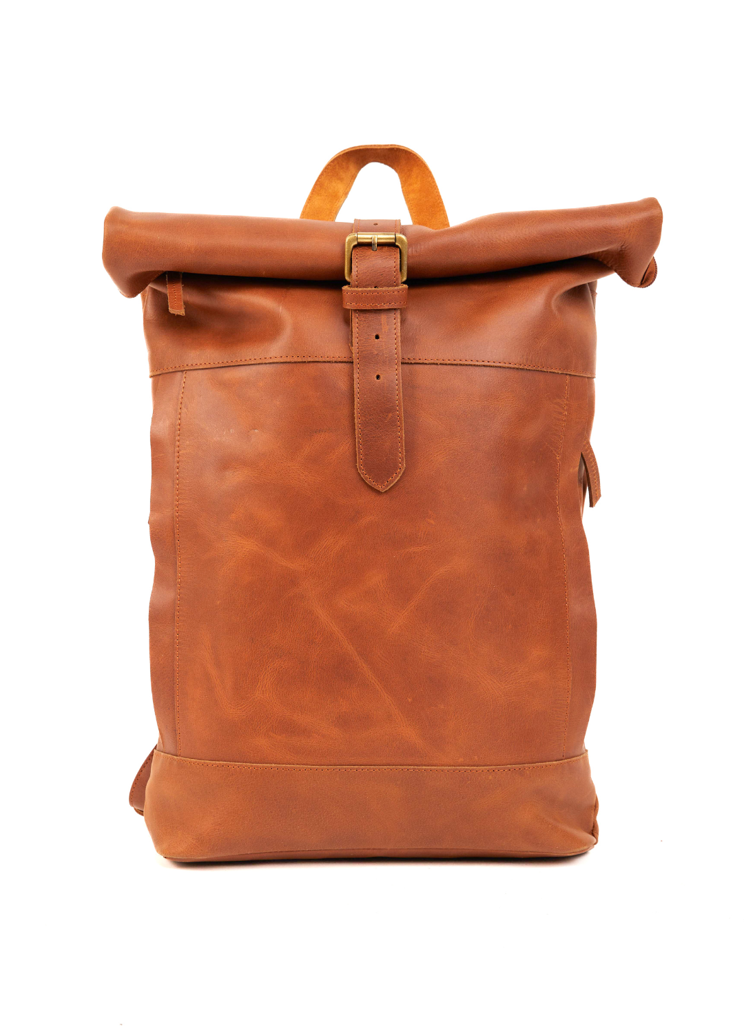 Leather Roll Top Backpack in Cognac