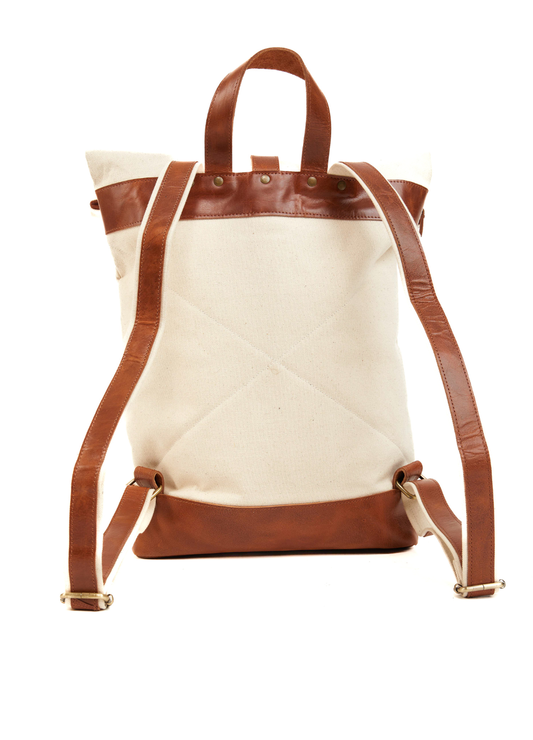Leather with Canvas Roll Top Backpack in Cognac