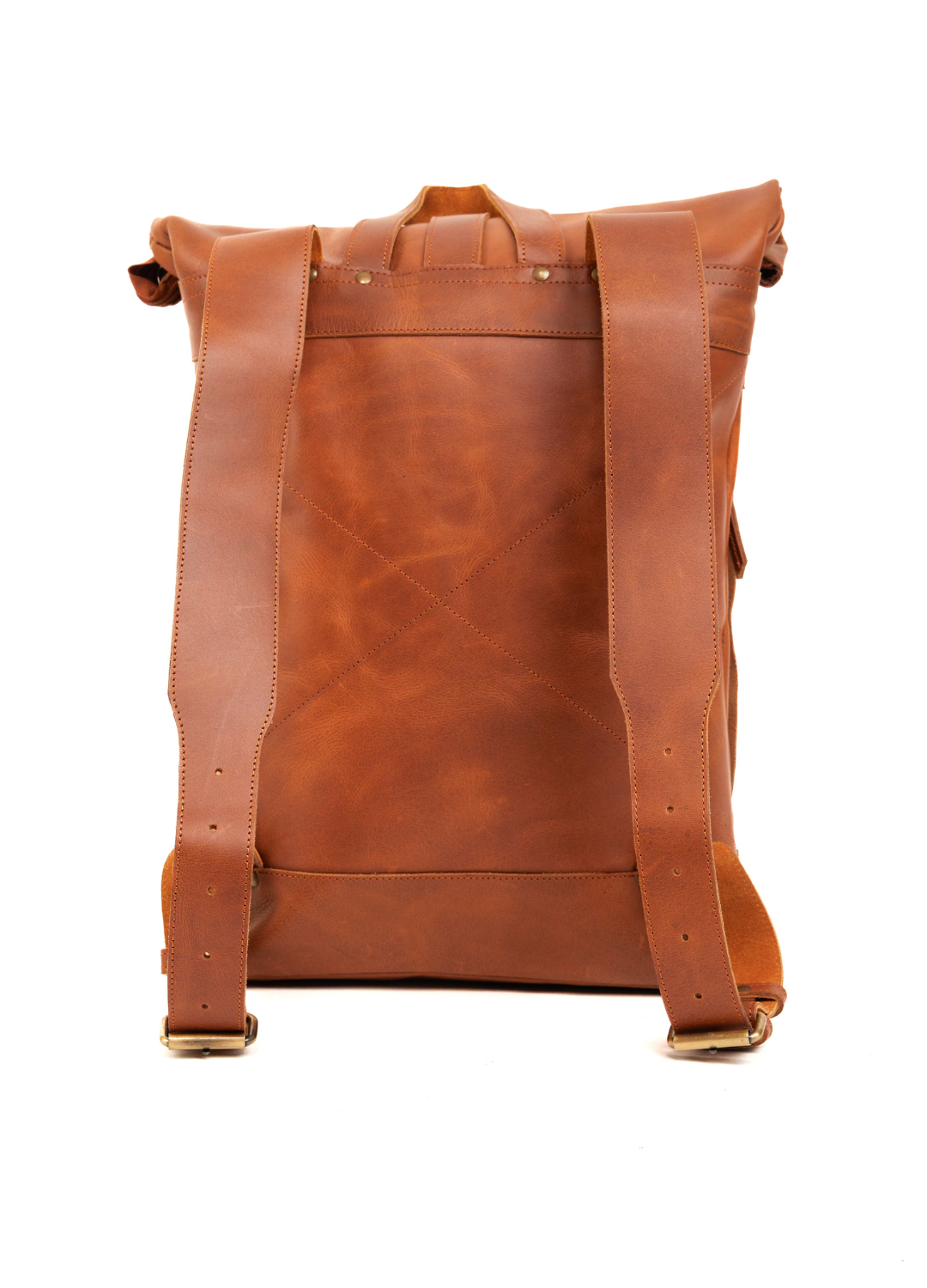 Leather Roll Top Backpack in Cognac