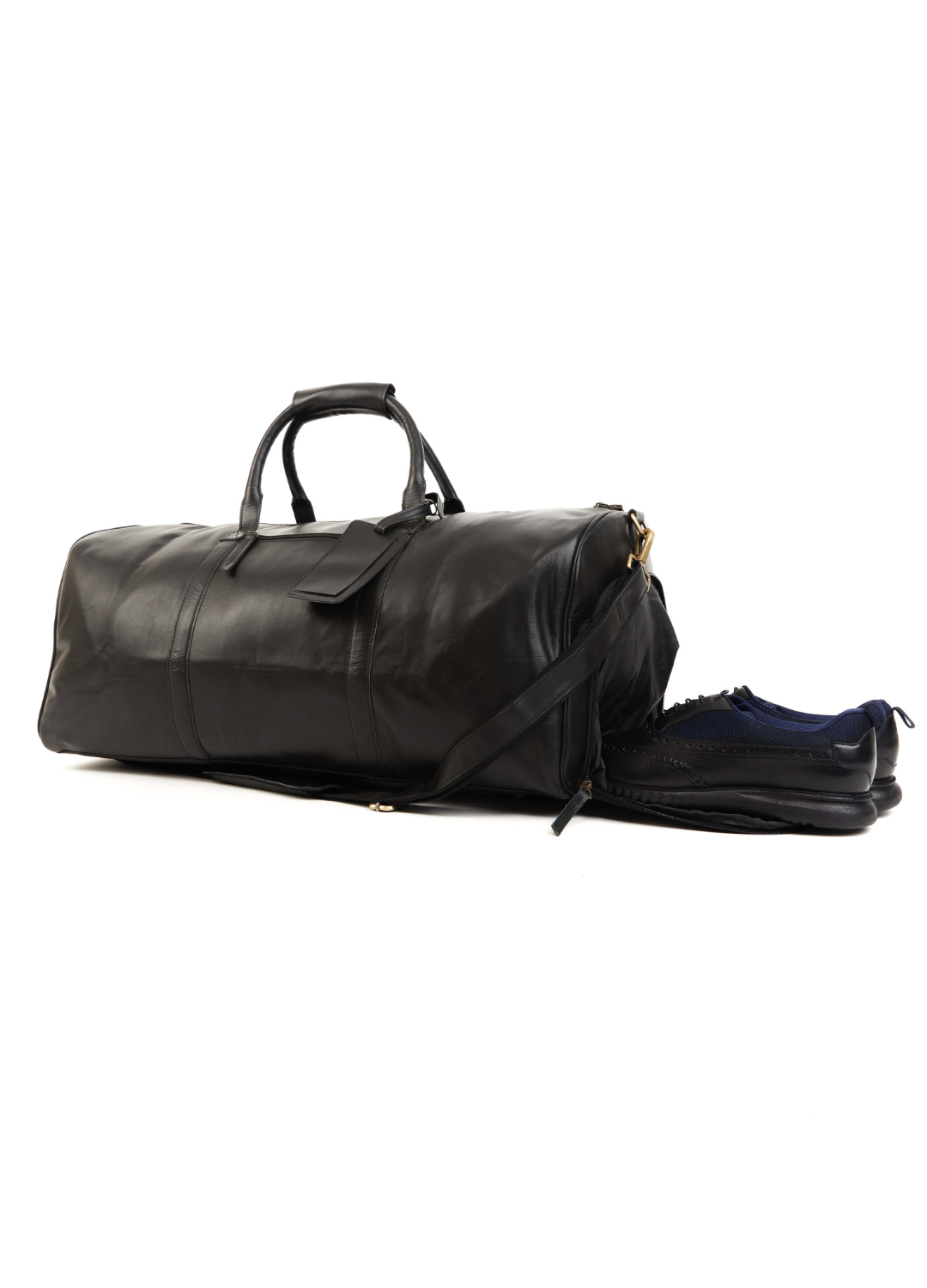 Leather Duffel Bag in Sable Black