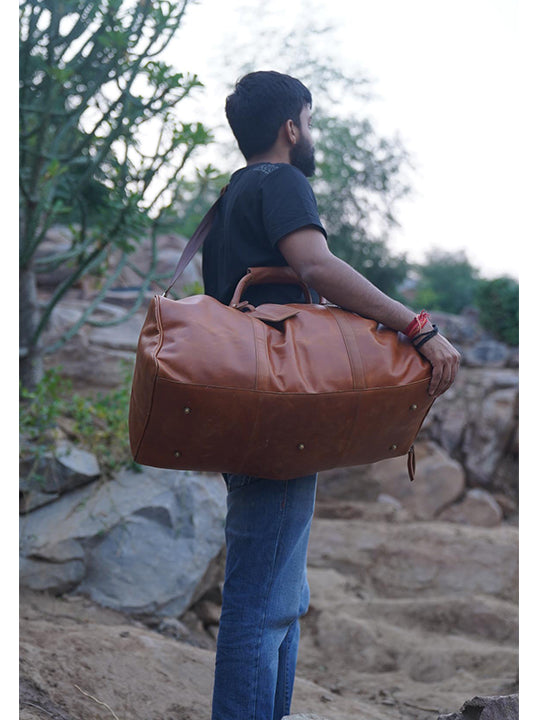 Leather Duffel Bag in Cognac