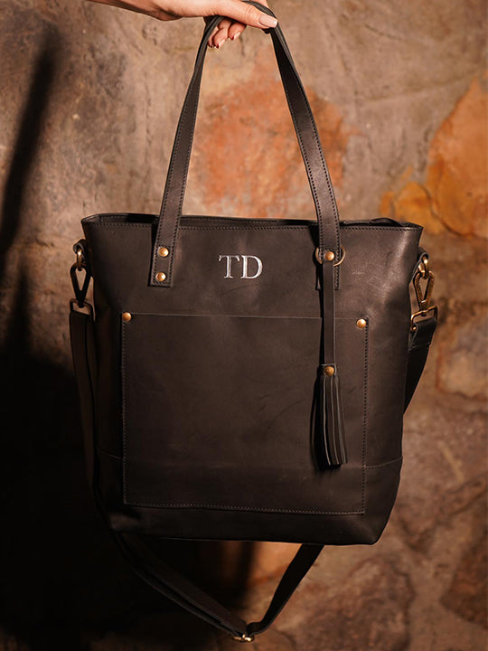 Adriana Leather Crossbody Tote in Charcoal